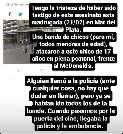 Delfina contó lo que atestiguó en su cuenta de Instagram