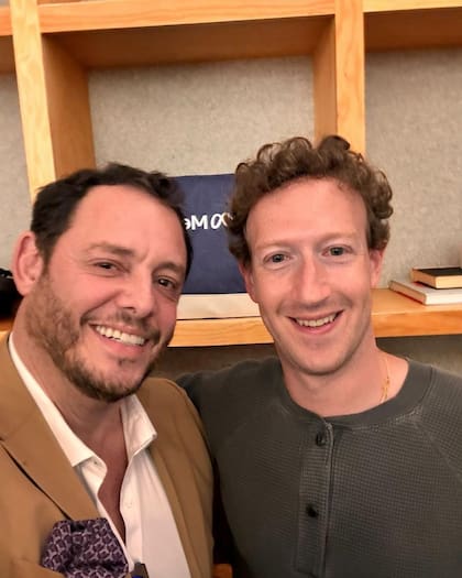 Demian Reidel con Mark Zuckerberg en una de las giras de Milei por Estados Unidos