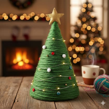 Demostración de un árbol de Navidad hecho con hilo o lana