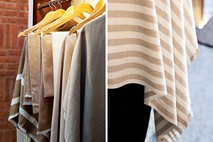 Dentro de su línea deco, mantas confeccionadas a mano con lana de oveja merino patagónica y fibra de llama.