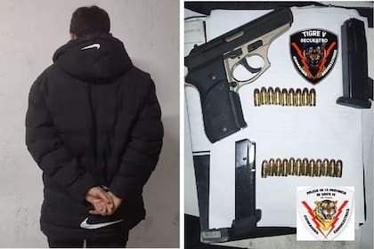 Derian Maximiliano G. y la pistola y las municiones incautadas