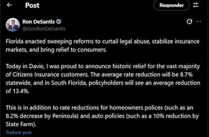 DeSantis anuncia una rebaja en las pólizas de seguro de viviendas