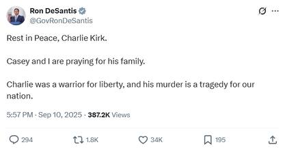 DeSantis consideró el asesinato como una "tragedia" para EE.UU.