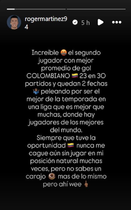 Descargo de Roger Martínez en su Instagram