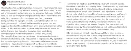 Descargo que realizó Dason Garner en su cuenta de Facebook por lo que ocurrió al rescatar un perro del frío (Facebook/Dason Bailey Garner)