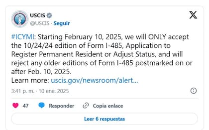 Desde el 10 de febrero, Uscis solo aceptará la versión actualizada del formulario I-485