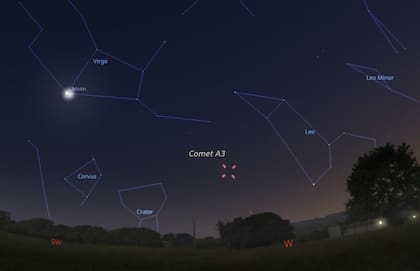 Desde el hemisferio sur, el cometa será visible cerca de la constelacion de Leo