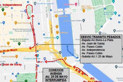 Desde el miércoles 17 de noviembre a partir de las 21 hs hasta el lunes 21 a las 10 hs, estará cerrada la conexión de la rama de la AU AUBASA hacia la AU 25 de Mayo, por trabajos operativos