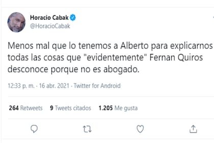 Desde la clínica en la que se encuentra internado, Horacio Cabak criticó los dichos de Alberto Fernández durante su conferencia de prensa del viernes