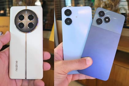 Desde la izquiera, un Realme 12 Pro, un Note 60 y un Note 50, tres de los modelos que traerá el fabricante chino al país
