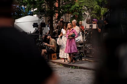 Desde la izquierda, Kristin Davis, Sarah Jessica Parker y Cynthia Nixon durante un descanso en el rodaje de Sex and the City