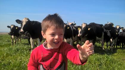 Desde pequeño y cada vez que lo dejan, Joaquín acompaña a su padre a los tambos que asesora