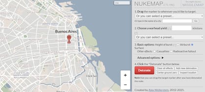 Desde su creación, la página web se volvió muy popular para los fanáticos (Captura: Nukemap)