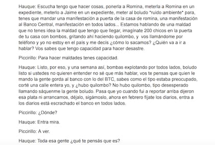 Desgrabación de los audios presentados en la causa de Piccirillo contra Hauque.