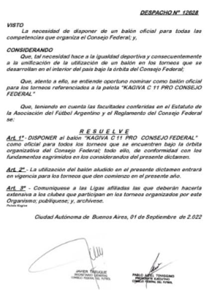 Despacho sobre la utilización del balón Kagiva