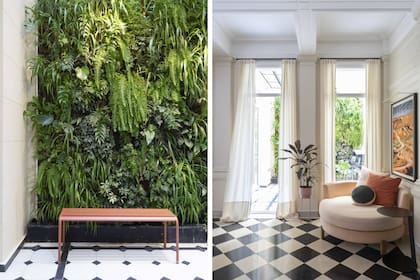 Despojada y provista de un sillón circular, la entrada es buen ejemplo del balance del interiorismo.