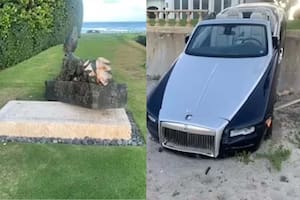 Chocó un auto de alta gama contra una escultura de millones de dólares