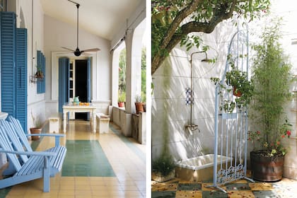 Después de haber tenido varias vidas, en la época en que fue posada la casa se alegró con un bello tono de azul en las persianas, las sillas de madera y detalles vintage en los patios.