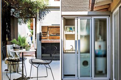 DESPUÉS. Se proyectó una puerta de chapa pintada de negro -igual que la zinguería y caños de desagüe- en contraste con el piso. Tras puertas corredizas, el lavarropas, el termotanque y la pileta de lavar. En la misma línea se hizo también una parrilla.