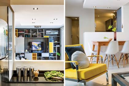 DESPUÉS. Una bandeja de yeso sectoriza el comedor y refuerza la iluminación para cuando la mesa se usa como escritorio.