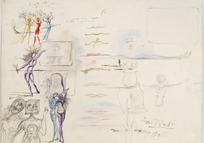 Destino, estudio de personajes (1945), boceto de Dalí para una película de Walt Disney que no llegó a realizarse