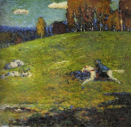 Detalle de El jinete azul (1903), cuadro que anticipaba el avance pionero de Kandinsky hacia la abstracción