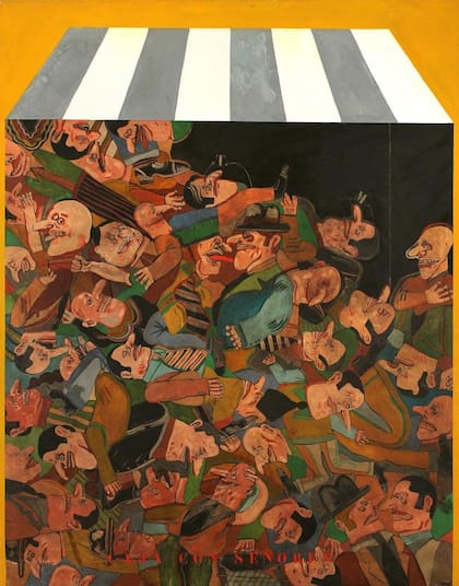 Detalle de la obra Caja con señores, de Antonio Seguí, que se vendió en Roldán por 229.000 dólares y marcó un récord de precio para una obra de un artista argentino vivo subastada en el país
