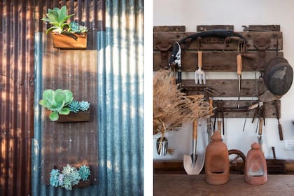 Detalle de las herramientas y de la original pared que tiene el lugar de trabajo de Adriana