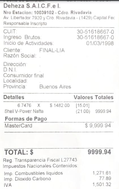 Detalle de los impuestos nacionales, en un ticket de Deheza. Fuente: ONG Lógica