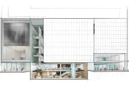 Detalle del plano del edificio ampliado del MoMA, diseñado por el estudio Diller Scofidio + Renfro, en el que se ve la escalera aportada por Tisi