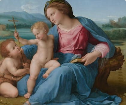 Detalle del tondo "La virgen de Alba", de Rafael