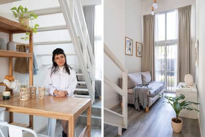 Detrás de la arquitecta Franco Gómez, el living que da al jardín de la casa familiar. Cortinas (Muy Canonesco).