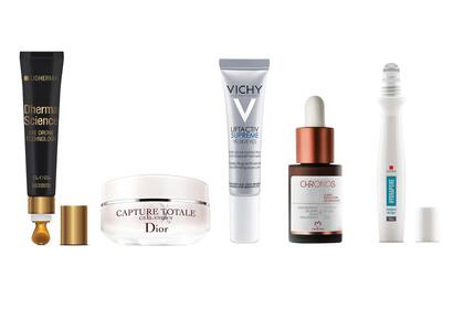 Dherma Science Eye Drone Technology (Lidherma, $1790). Con un complejo hidratante que regula y mantiene la cantidad de agua necesaria para una hidratación prolongada. Dior Capture Total (Dior, $5900 ). Con 4 flores que devuelve a las células madre cutáneas todo su poder. Liftactiv Supreme ojos pro tensor antiarrugas (Vichy, $4040). Para mujeres a partir de 40 años, corrige de forma integral la mirada: arrugas, párpados, bolsas y ojeras. Suero reductor de arrugas Chronos (Natura, $1975). Reduce patas de gallo y recupera la firmeza de los párpados. Hydrapore (Lidherma, $1225). Su aplicador permite realizar un suave masaje que deja la mirada despejada y fresca.