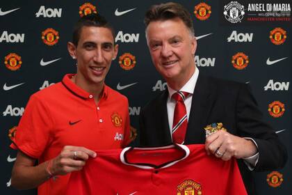 Di María con Van Gaal, su nuevo entrenador