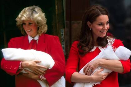 Diana con su bebé Harry en brazos y la duquesa de Cambridge con Charlotte, su segunda hija