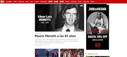 Diario AS de España refleja la muerte de Menotti