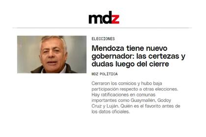Diarios mendocinos dan por ganador de Alfredo Cornejo antes siquiera de que se den a conocer los primeros resultados