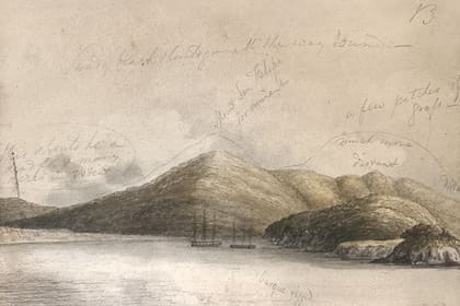 Dibujo de Martens con correcciones acerca de la forma y tamaño de los montes