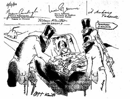 Dibujo de Tadeusz Kantor dedicado para Andrés Neumann, Cracovia 1979