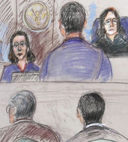 Dibujo de Telpuk declarando en el juicio por el caso Antonini WIlson en Miami