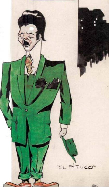 Dibujo del pituco de la calle Esmeralda, realizado por René Goscinny en 1944, en su estancia en Buenos Aires