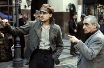 DiCaprio con Scorsese durante el rodaje de Pandillas de Nueva York