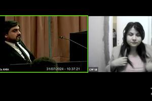 Diego Bermúdez, secretario de Cristina Kirchner, y Brenda Uliarte, una de las acusadas del atentado, que presenció la audiencia desde la cárcel