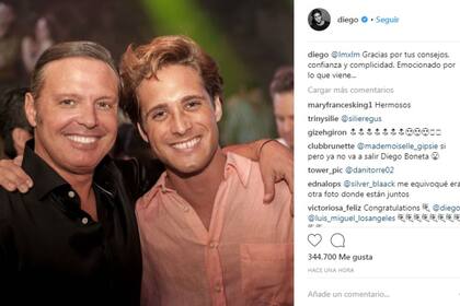 Diego Boneta, actor que interpreta a Luis Miguel, compartió en sus redes sociales una foto con el cantante agradeciéndole sus consejos; ambos son productores ejecutivos de la ficción de Netflix