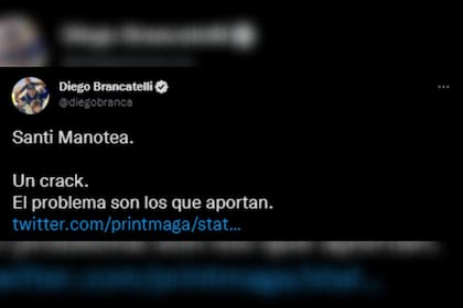 Diego Brancatelli apuntó contra Santiago Maratea (Foto: Twitter @diegobranca)