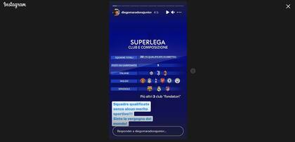 Diego Maradona Junior, contra la creación de la Superliga europea