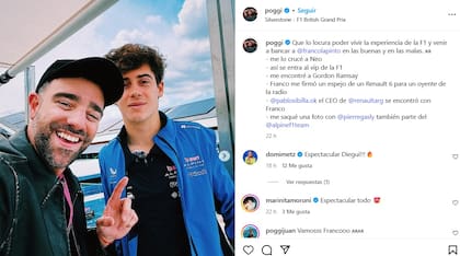 Diego Poggi visitó el circuito de Silverstone de la Fórmula 1 y se cruzó con Franco Colapinto