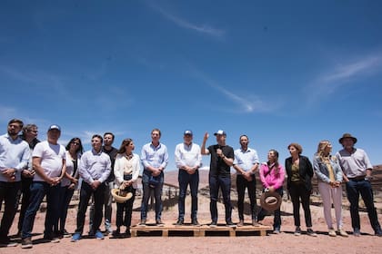 Diego Santilli, Gerardo Morales, Horacio Rodríguez Larreta y Maxi Ferraro durante la conferencia de prensa