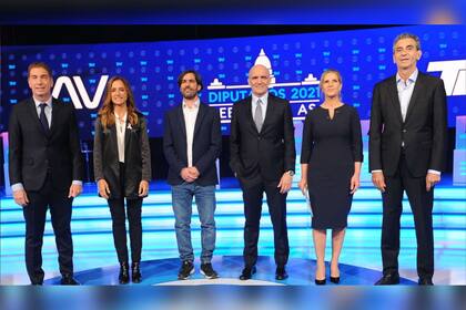 Diego Santilli (Juntos), Victoria Tolosa Paz (Frente de Todos), Nicolás del Caño (Frente de Izquierda-Unidad), José Luis Espert (Avanza Libertad), Cynthia Hotton (+Valores) y Florencio Randazzo (Vamos con Vos)