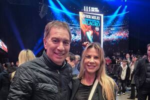 Diego Santilli y Karen Reichardt, en el show de Milei en el Movistar Arena